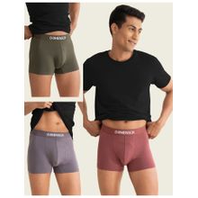 DaMENSCH Men Multi-Color Plain Cotton Blend Mid Waist Trunks (Pack of 3)