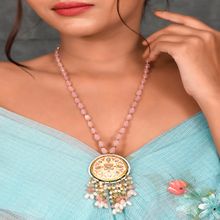 DASTOOR Womens Gold Plated Pink Designer Long Necklace