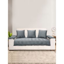 Saral Home Chevron Sofa Cover-1 Seat Cover, 3 Cushion Covers, 2 Arm Covers, Grey (Set of 6)