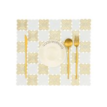VIVALUXORA Checks Flowers Gold Table Placemats (Pack of 6)