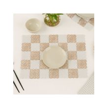VIVALUXORA Checks Flowers Rose Gold Table Placemats (Pack of 6)