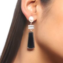 Ayesha Pearl, Rhinestone & Black Acrylic Gold-Toned Triple Geometric Drop Earrings