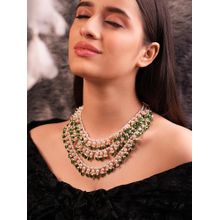 BINNI White Pearls and Green Duldul Beads Layered Necklace