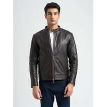 SELECTED HOMME Men's Two-Way Zip Leather Jacket
