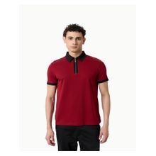 OUTERWORLD Red Half Sleeves Solid Collar Neck Men's Polo T-Shirt