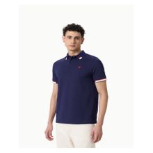 OUTERWORLD Blue Solid Collar Neck Men's Polo T-Shirt