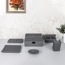 Kuber Industries Premium 6 Pc Poly Resin Square Soap Dispenser, Towel Tray| Moisture-Resistant Grey