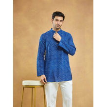Fabindia Blue Cotton Dabu Printed Short Kurta