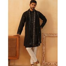 Jompers Men Black Embroidered Sequined Kurta with Pyjama and Dupatta