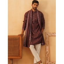 Jompers Men Purple Embroidered Sequined Kurta with Pyjama and Dupatta