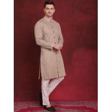 Jompers Men Light Brown Embroidered Sequined Kurta with Pyjama