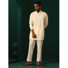 trueBrowns Men's Ivory Embroidered Kurta with Pant (Set of 2)