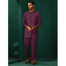 trueBrowns Men's Purple Stripes Kurta with Pant (Set of 2)