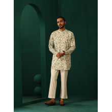 trueBrowns Men's Blue Floral Kurta with Pant (Set of 2)