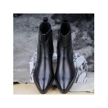 Mille Dollari Men Black Leather Casual Boots with Side Zip and Low Heel