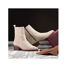 Mille Dollari Mens Beige Casual Boots with Side Zip and Wooden Heel