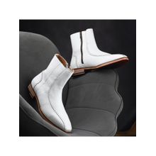 Mille Dollari Men White Genuine Leather Casual Boots with Artisan Stitching