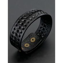 OOMPH Black Leather Casual Skin Friendly Adjustable Broad Wraparound Bracelet