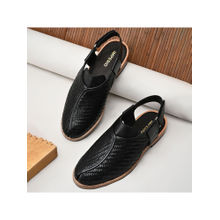 Imperio Black Men Formal Woven Leather Slip On Sandals