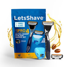 LetsShave Pro 4 Manual Shaving Razor For Men, 4 Blade Razor With Lubricating Strip