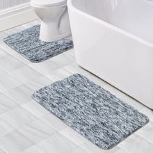 OBSESSIONS Anti-skid Polyester Bath Mat and Contour Mat, 2Pcs Set, Charcoal