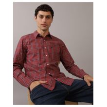 American Eagle Men Maroon Checks Full Sleeves Shirt