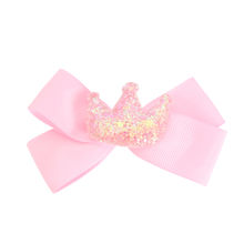 Lil' Star by Ayesha Set Of Pink And White Crown Ribbon Hair Clips For Kids, Children And Girls