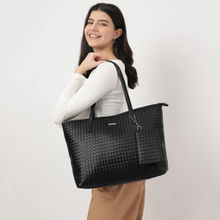 Textured Oversized Structured Tote Bag For Women With A Removable Pouch (Set of 2)