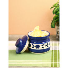 AAPNO RAJASTHAN Floral Blue Pottery Canister With Lid