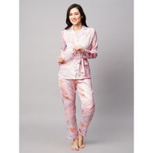 Drape In Vogue Womens Peach Abstract Print Satin Night Suit