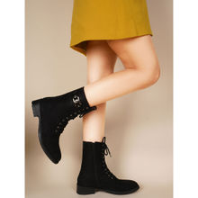 SHUZ TOUCH Black Lace Up Suede Boots