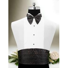 PELUCHE Ritzy Black Cummerbund, Bow Tie & Pocket Square Set for Men