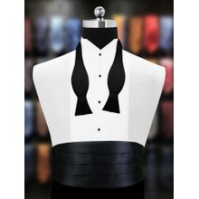 PELUCHE Debonair Black Cummerbund, Open Bow Tie & Pocket Square Set for Men