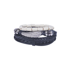 UNKNOWN by Ayesha Set Of 3 Rugged Black Leather Adjustable Bracelets For Men With A Metallic Carved Eagle