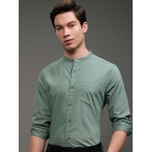 HIGHLANDER Men Green Slim Fit Solid Mandarin Neck Shirt