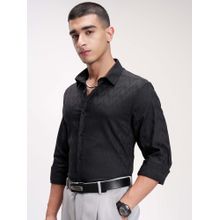 HIGHLANDER Men Black Premium Satin Self Design Shirt
