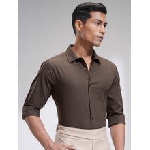 HIGHLANDER Men Dark Chocolate Brown Textured Full Sleeves Shirt