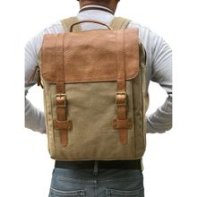 Mona B Unisex Stylish Design Brown Cotton Canvas 14 inch Laptop Backpack