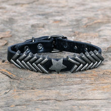 UNKNOWN by Ayesha Thick Black Leather Bracelet Studded With Metallic Silver Star And Arrowhead Rivets