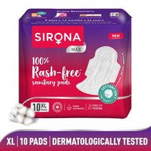 Sirona Cottony Soft Rash Free Sanitary Pads For Women, 10 Pcs (Xl), Ultra Soft, Breathable Top Layer
