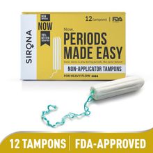 Sirona Period Made Easy Tampons - 12 Piece,For Heavy Flow,Biodegradable Tampons,Fda Approved