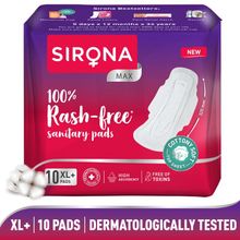 Sirona Cottony Soft Rash Free Sanitary Pads For Women 10 Pcs (Xl+) Ultra Thin & Breathable Top Layer