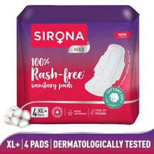 Sirona Cottony Soft Rash Free Sanitary Pads For Women, 4 Pcs (XL+) Ultra Thin & Breathable Top Layer