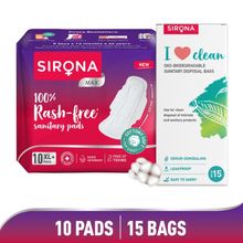 Sirona Cottony Soft Rash Free Sanitary Pads - Pack Of 10 (XL+) With Sanitary Disposal Bags