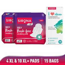 Sirona Cottony Soft Rash Free Sanitary Pads Combo (Pack Of 4 & 10) With Sanitary Disposal Bags
