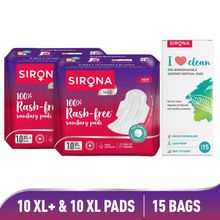 Sirona Cottony Soft Rash Free Sanitary Pads Combo XL & XL+ (20 Pcs) With Sanitary Disposal Bags