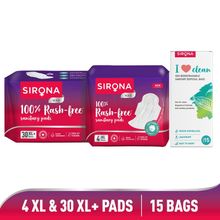 Sirona Cottony Soft Rash Free Sanitary Pads Combo - Pack Of 4 & 30 With Sanitary Disposal Bags