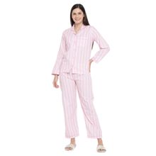 Shopbloom Bright Pink Stripes Print Long Sleeves Shirt with Pyjama (Set of 2)