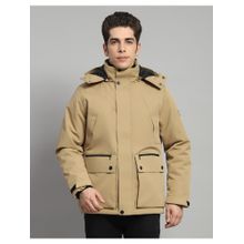 Monte Carlo Mens Solid Camel Hooded Neck Full Sleeve Jacket