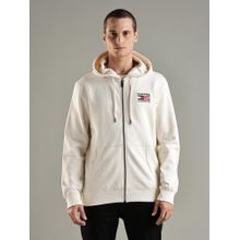 Tommy Hilfiger Off White Embroidered Logo Regular Fit Cotton Jacket